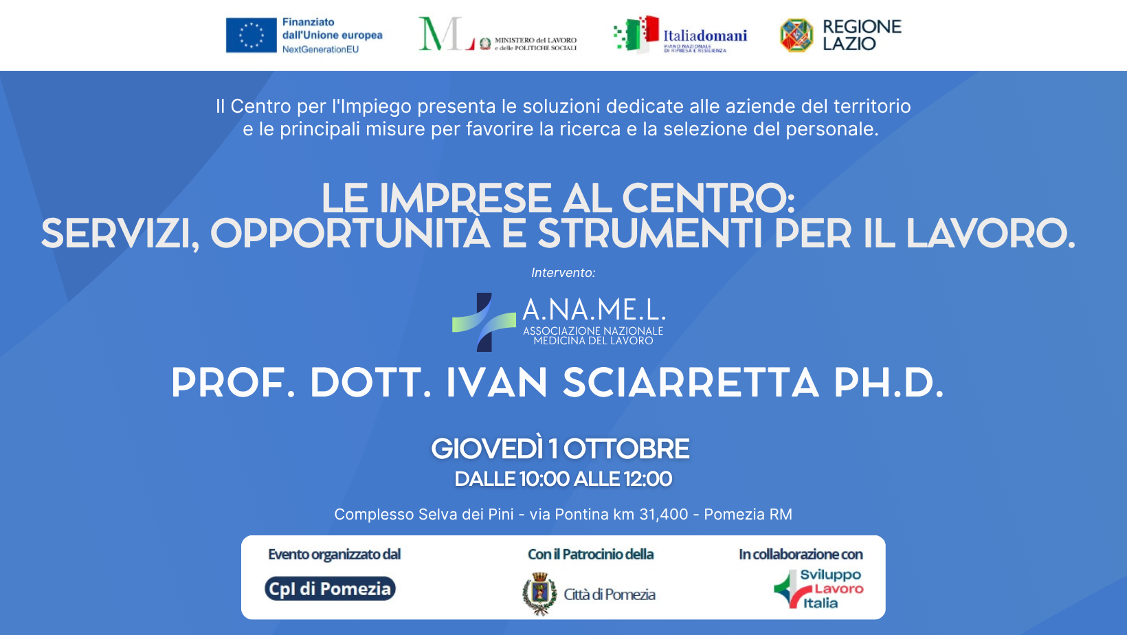 1° ottobre 2026, con A.NA.ME.L. e CNL, la salute e la sicurezza al centro dell’inclusione lavorativa